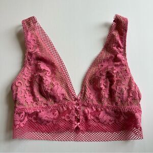 La SENZA Women's SZ M Pink Lace V-Neck Wireless Pullover Mesh Bralette Bra Cami